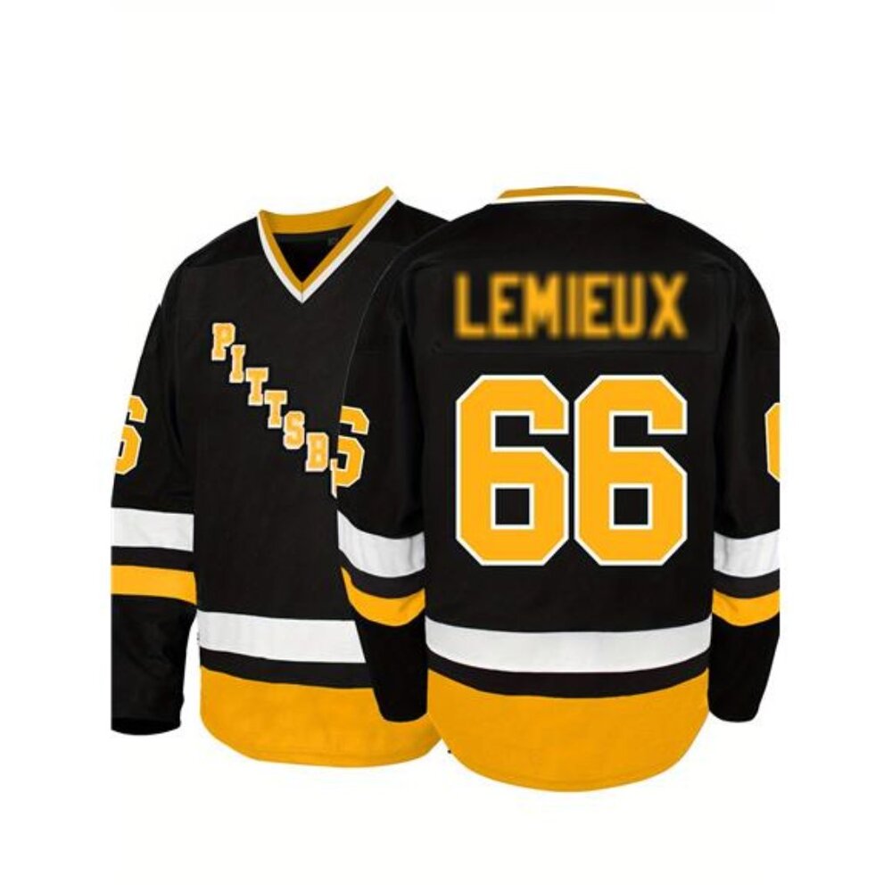 Pittsburgh Penguins Lemieux 66 Hockey Jersey New With Tags Black Gold